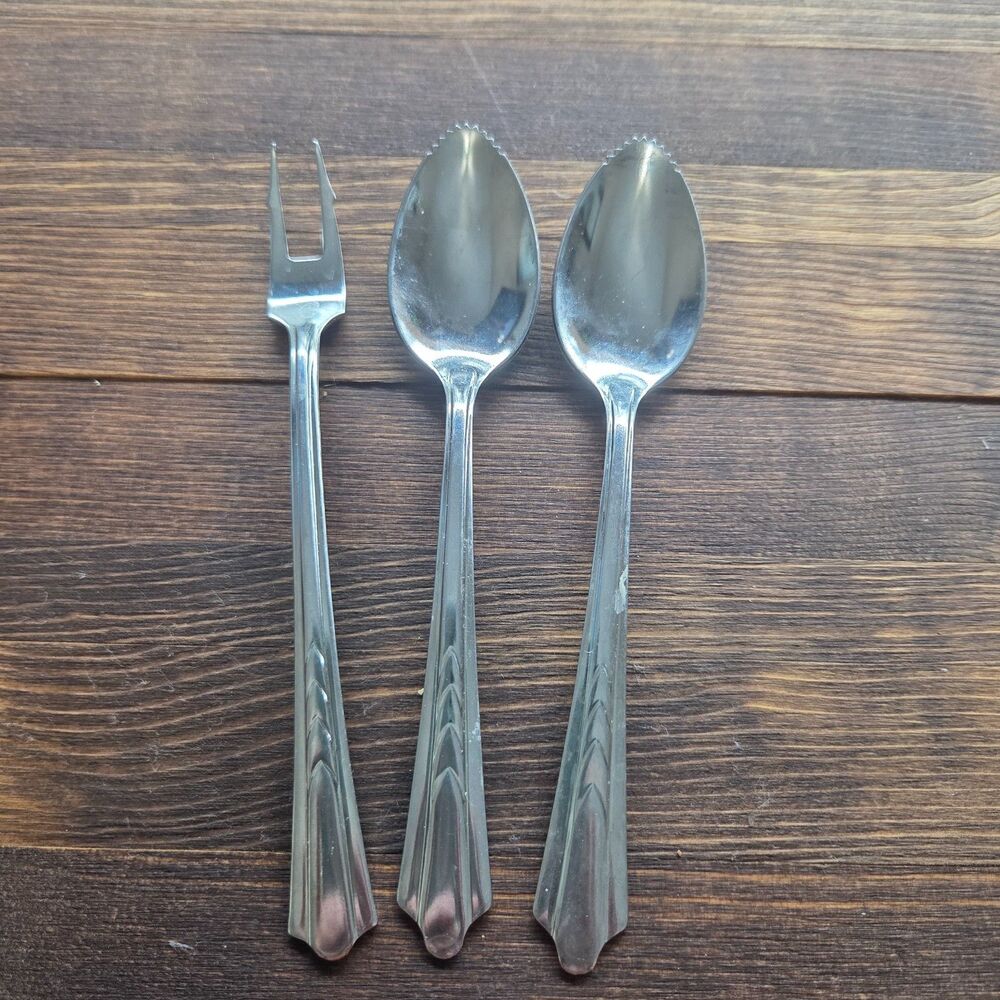 Vintage EKCO EKS7 Grapefruit Spoons Cocktail Fork 3 Pc Stainless USA MCM